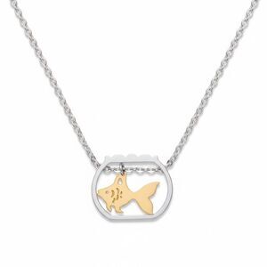 Gold and Silver Fishbowl Pendant on Silver Necklace #216